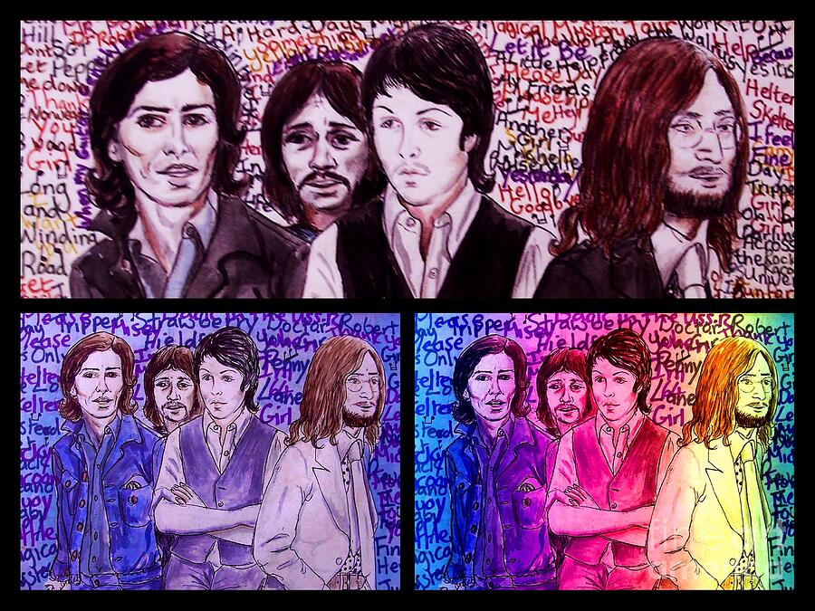 Rainbow Beatles Design Trio Mixed Media by Joan-Violet Stretch