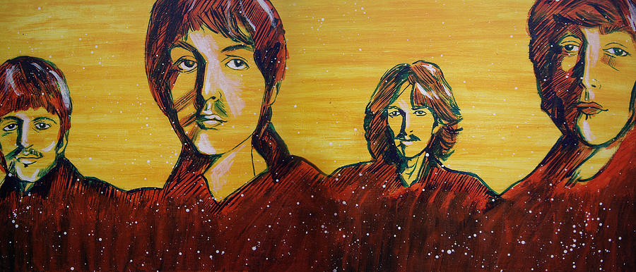 John Lennon Painting - Beatles widescreen by Linda Kassabian