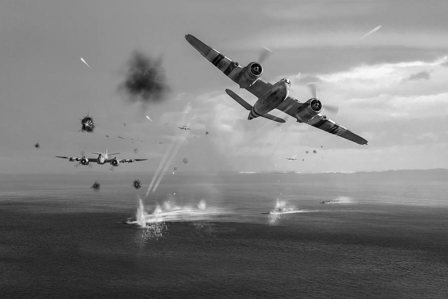 Beaufighters attacking E-boats black and white version Photograph by Gary Eason