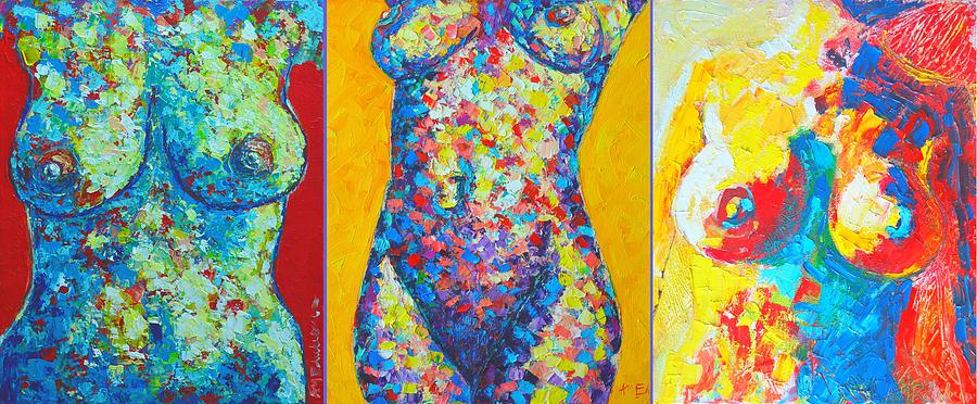 Beauties - Triptych - Abstract Colorful Nudes Painting by Ana Maria Edulescu