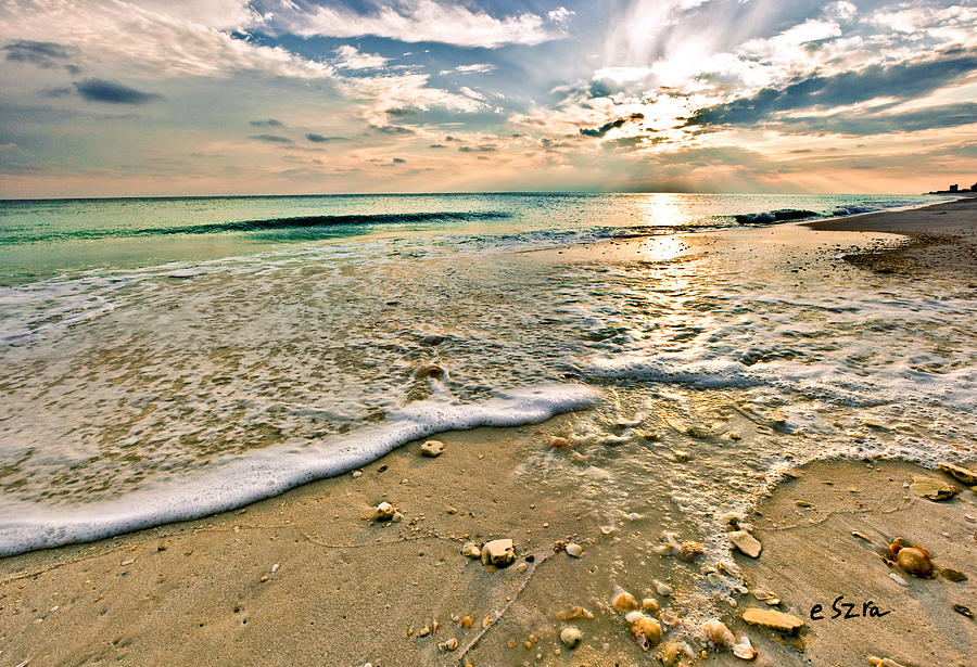 Beach Sunset Photograph - Beautiful Beach Blue Sea Sunset by Eszra Tanner