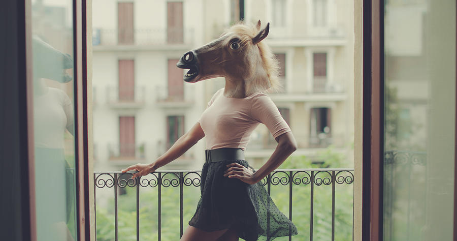 Beautiful black woman portrait with horse head Photograph by Piola666