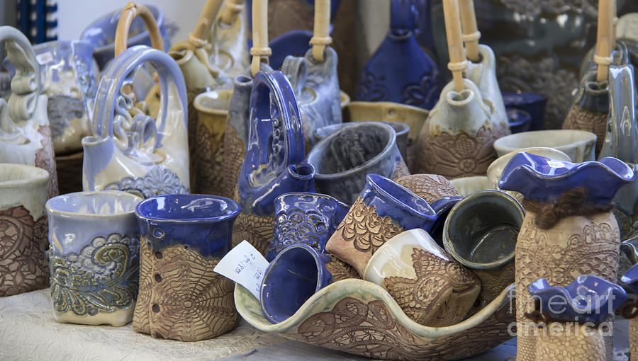 Mug Photograph - Beautiful Blue Pottery by Teresa Mucha