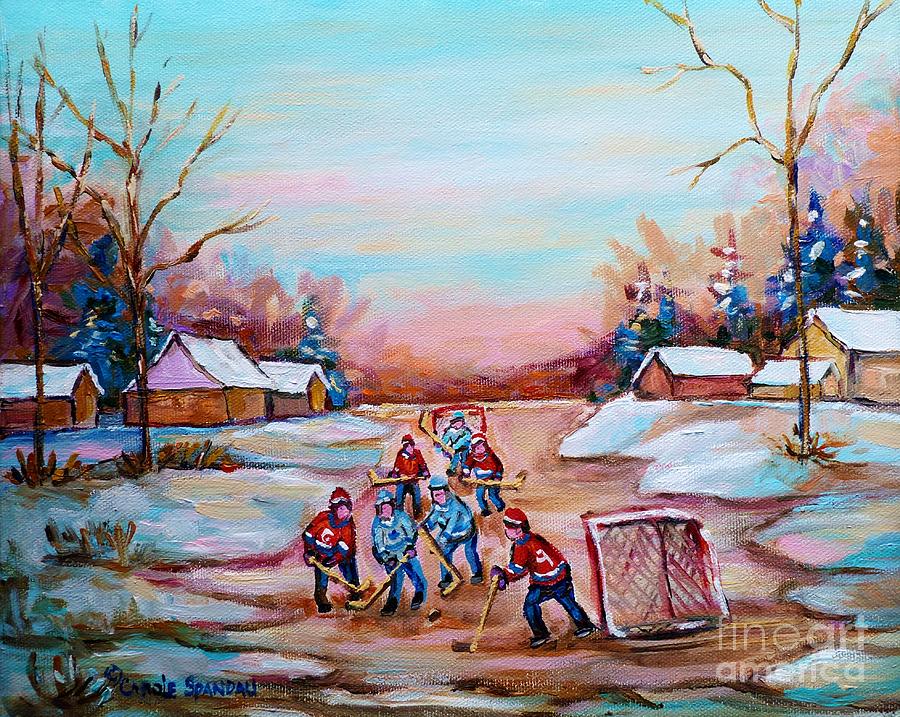 Beautiful Day For Pond Hockey Winter Landscape Painting  Painting by Carole Spandau