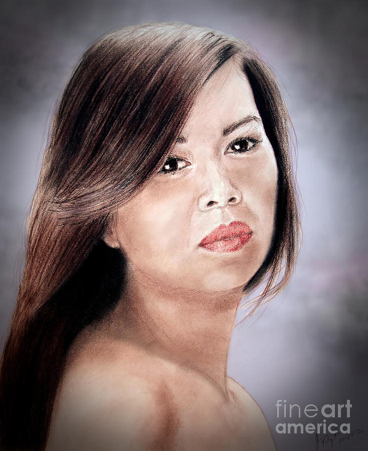 Beautiful Filipina Woman Fade to Black Version Drawing by Jim Fitzpatrick