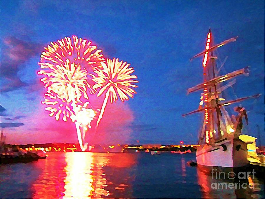Fireworks Photograph - Beautiful Fireworks in Halifax Harbor by John Malone