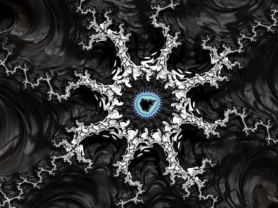 Abstract Digital Art - Beautiful fractal artwork black white and blue by Matthias Hauser