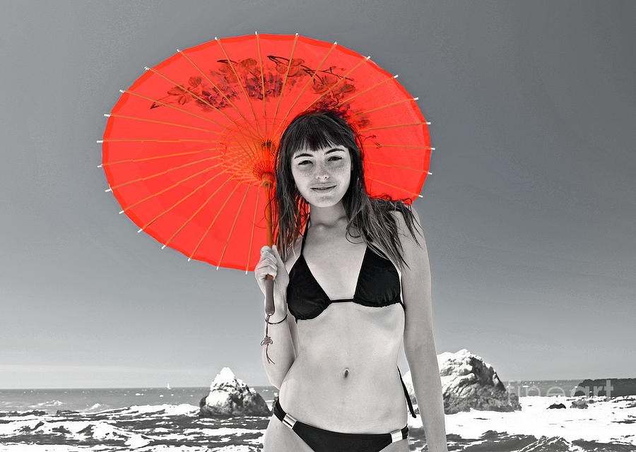 San Francisco Photograph - Beautiful Freckle Faced Model  At The Beach Altered Version by Jim Fitzpatrick