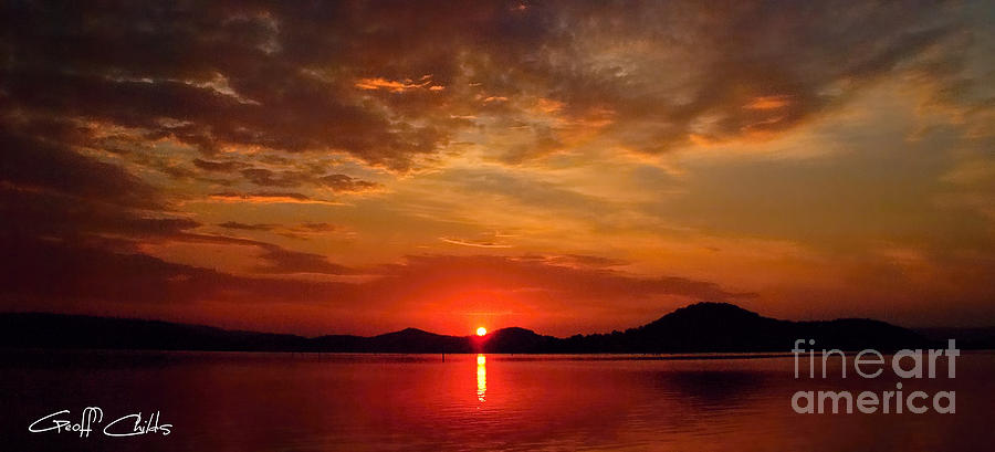Beautiful Heaven - crimson and gold Sunrise Panorama Photograph by Geoff Childs