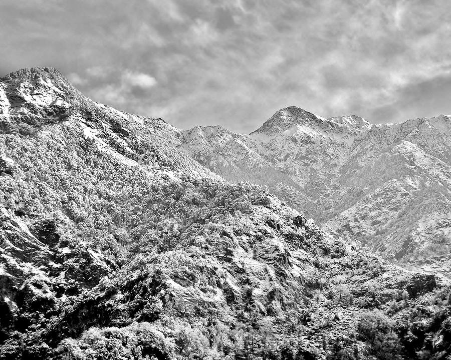 Beautiful Himalaya Mountain Scene India - Black and White Photograph by Kim Bemis