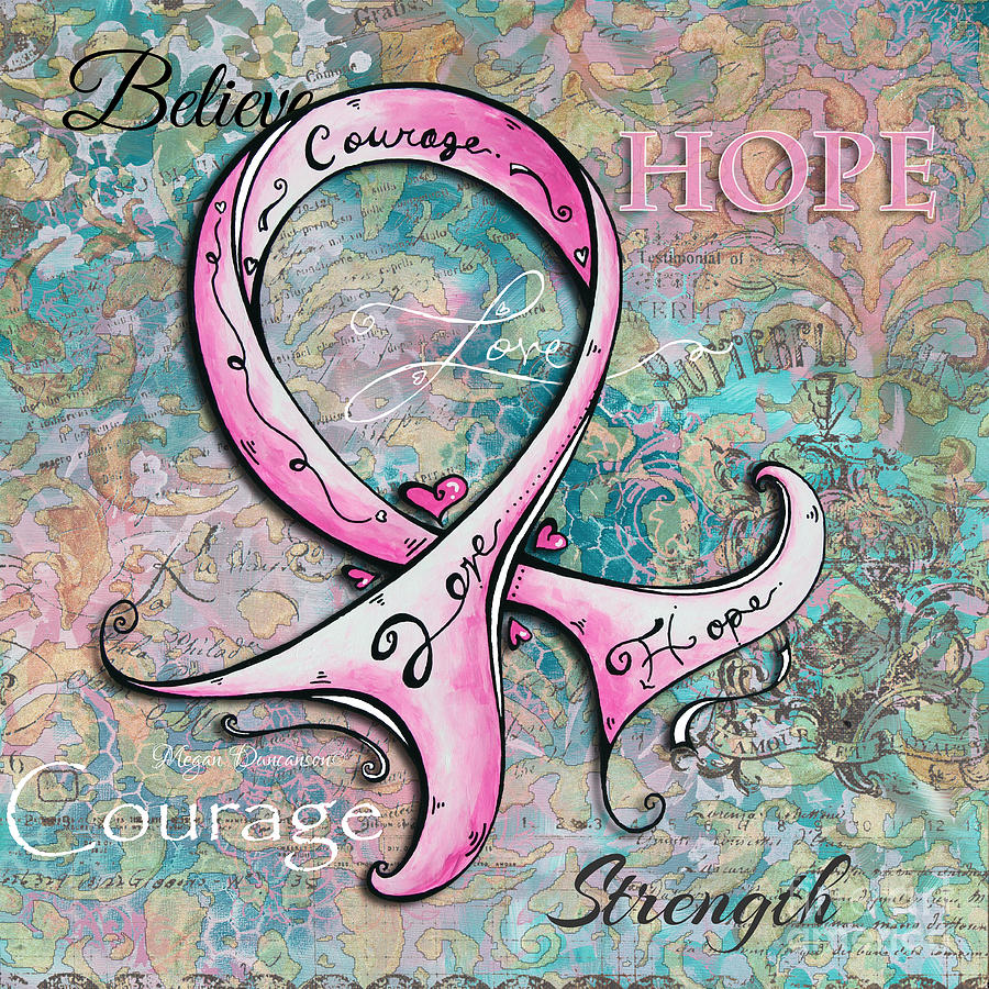 Unique Painting - Beautiful Inspirational Elegant Pink Ribbon Design Art for Breast Cancer Awareness by Megan Aroon