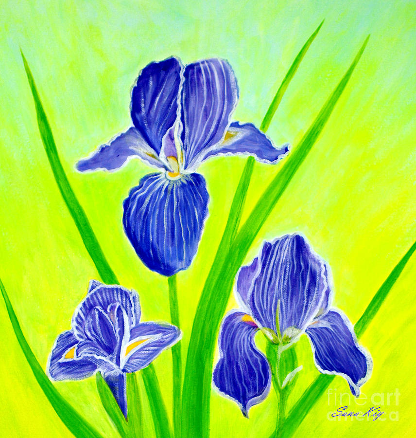 Beautiful Iris Flowers Card Painting by Oksana Semenchenko