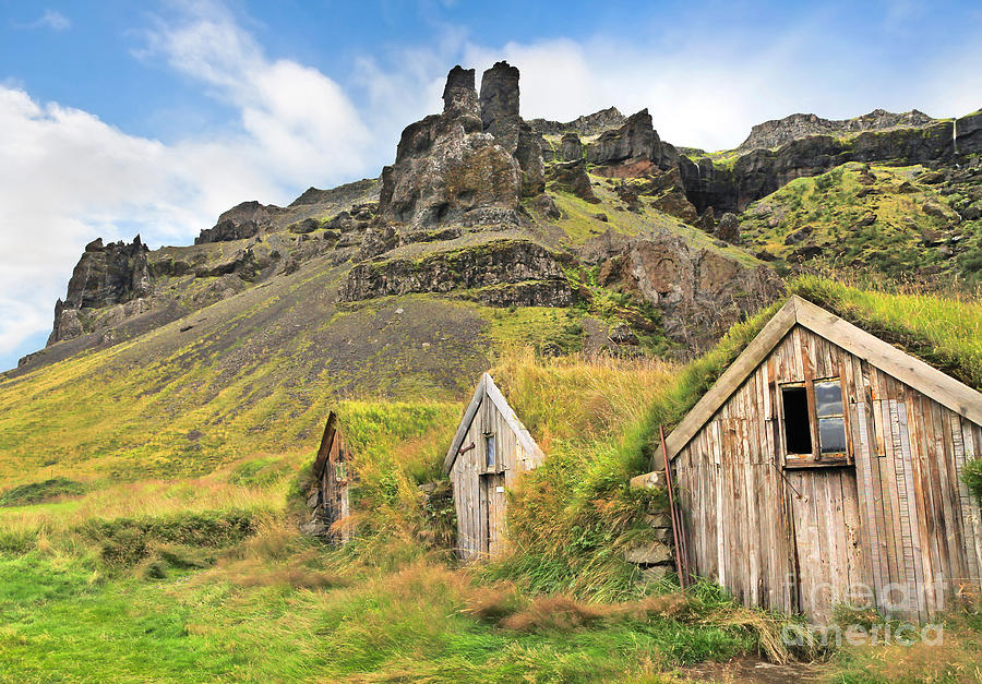 Beautiful landscape with traditional turf houses in Iceland Photograph by JR Photography