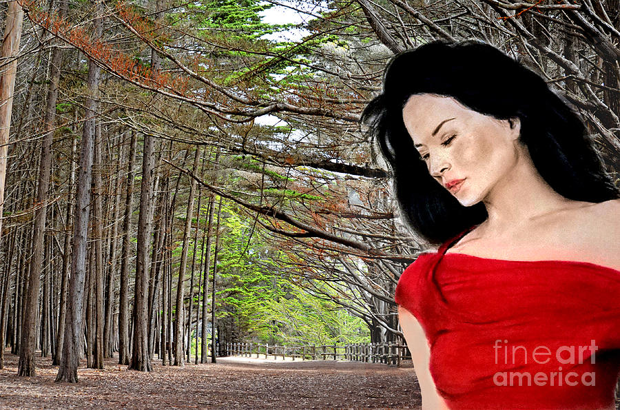 Tree Digital Art - Beautiful Lucy Liu at the Entrance of a Wooded Bluff  by Jim Fitzpatrick