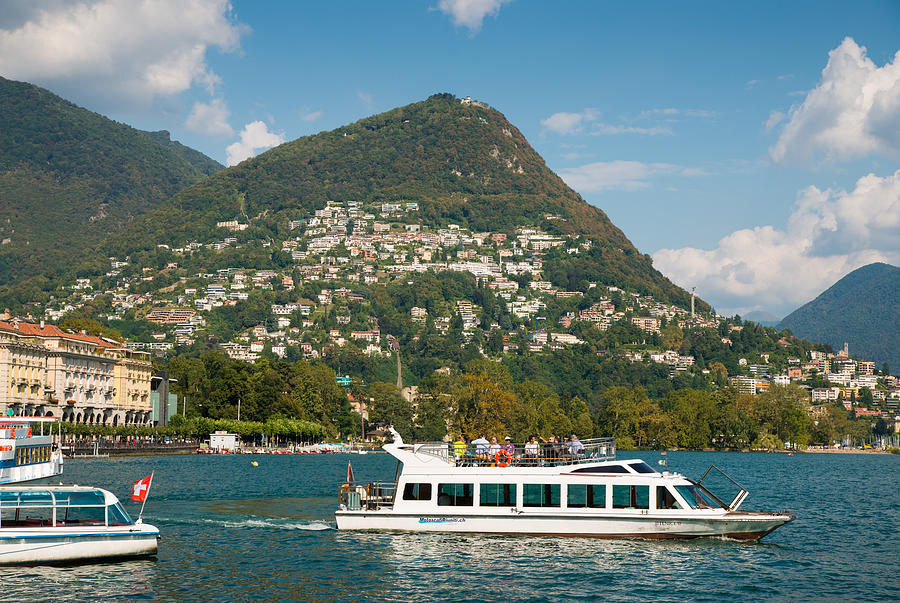 Beautiful Lugano in Switzerland with boats on Lake Lugano Photograph by Matthias Hauser