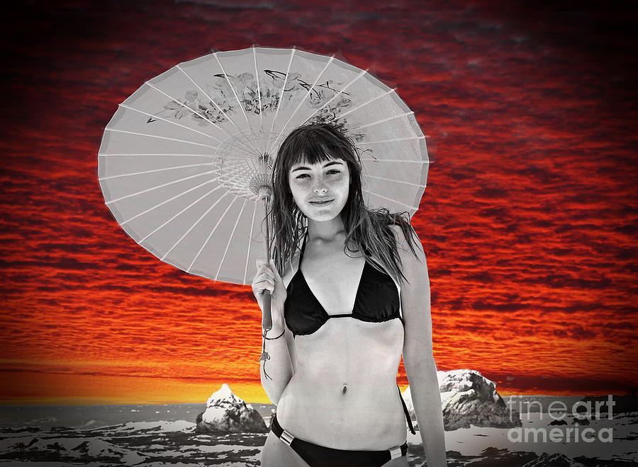 Black And White Photograph - Beautiful Model and a Sunset  by Jim Fitzpatrick