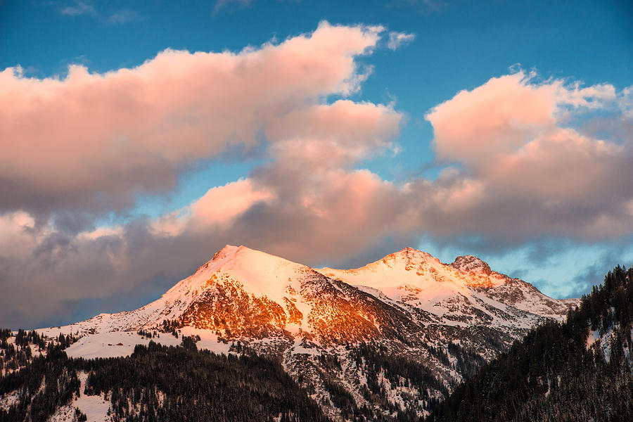 Beautiful mountains in the alps before sunset warm red colors Photograph by Matthias Hauser