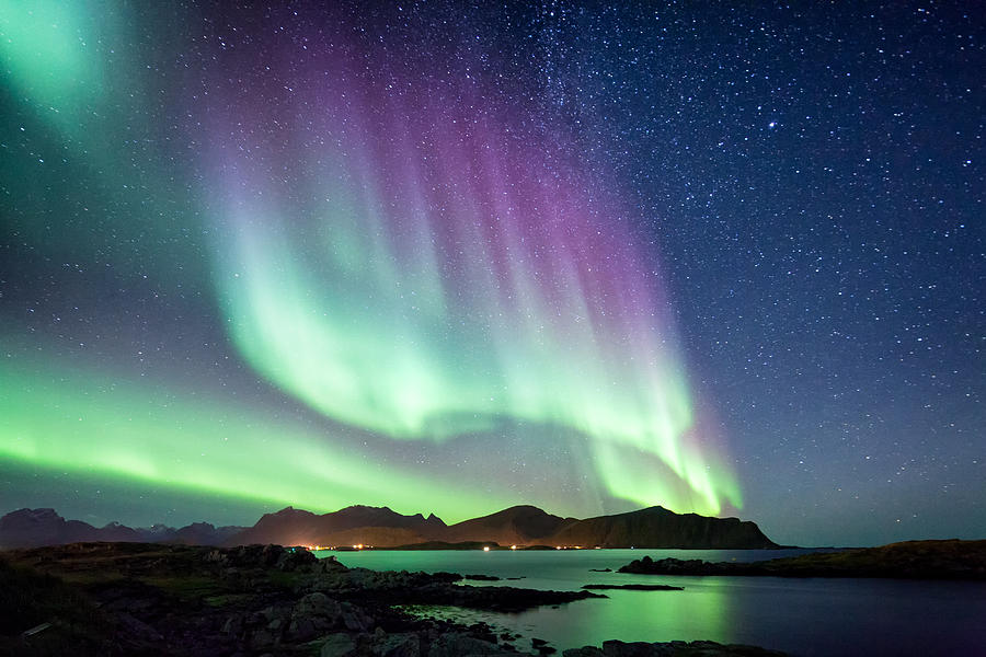Beautiful Northern Lights aurora borealis borealisgreen Norway nature Photograph by Steffen Schnur