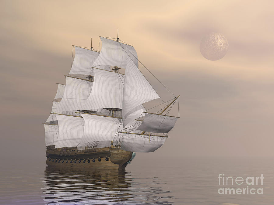 Transportation Digital Art - Beautiful Old Merchant Ship Sailing by Elena Duvernay
