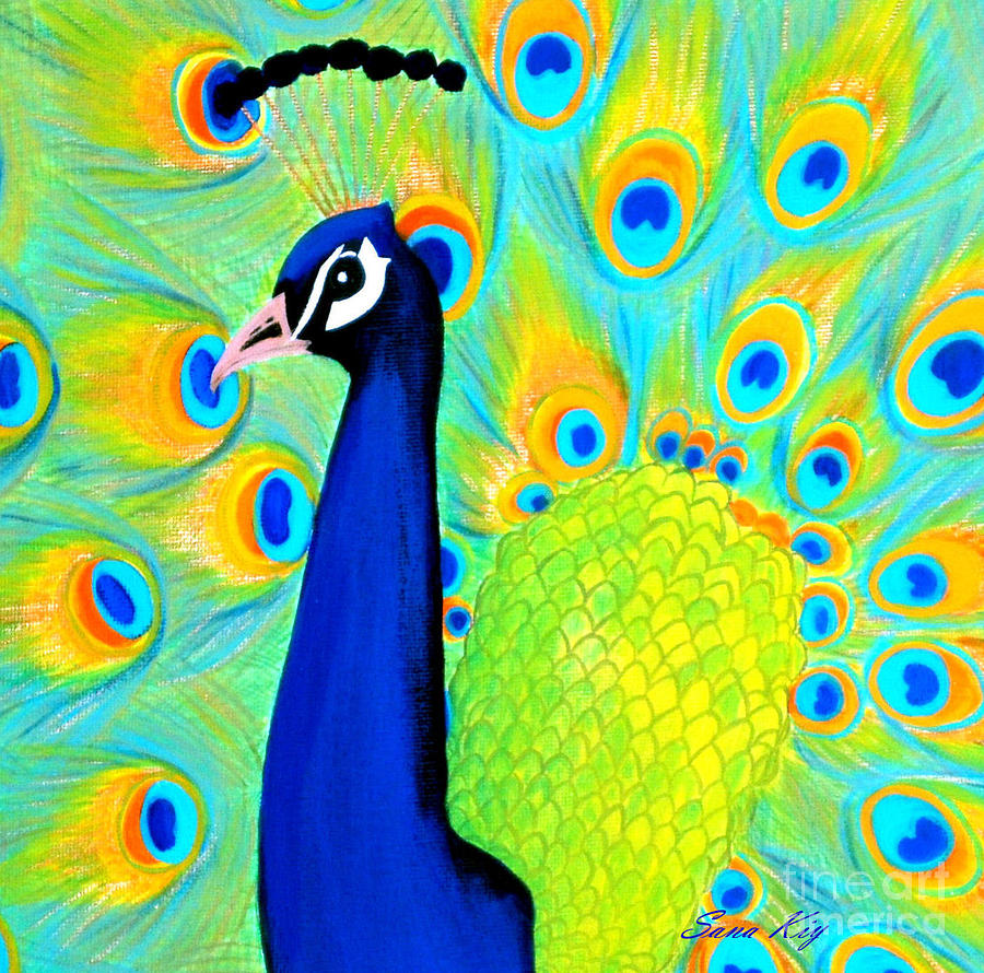 Beautiful Peacock Card Painting by Oksana Semenchenko