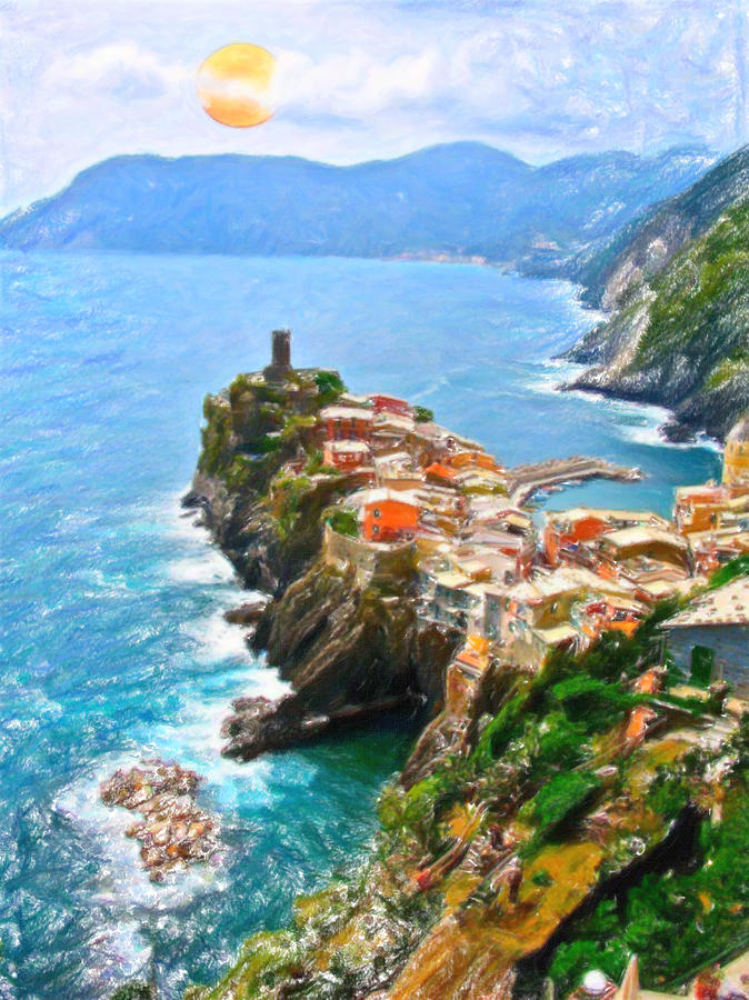 Beautiful Peninsula Vernazza Italy  Painting by MotionAge Designs