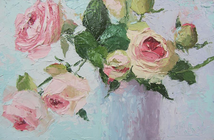 Beautiful Roses Oil Palette Knife painting Painting by Chris Hobel