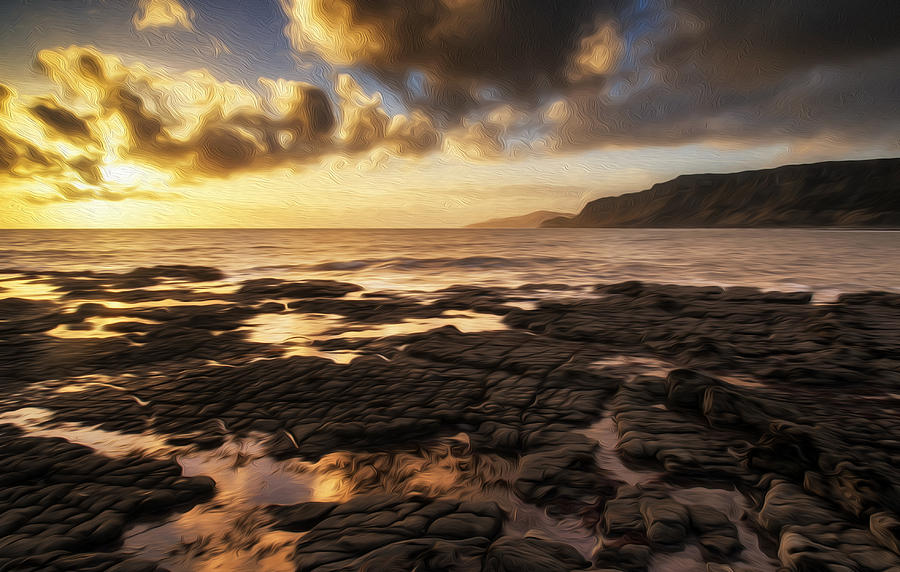 Beautiful Seascape At Sunset With Dramatic Clouds Landscape Digital Painting Photograph By Matthew Gibson