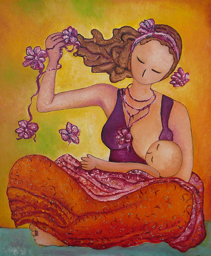 Mother Breastfeeding Painting - Beautiful Sitting Mama Breastfeeding by Gioia Albano