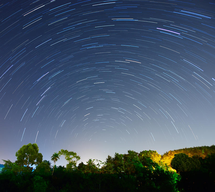 Beautiful Star Trails Above Tropical Photograph by Primeimages