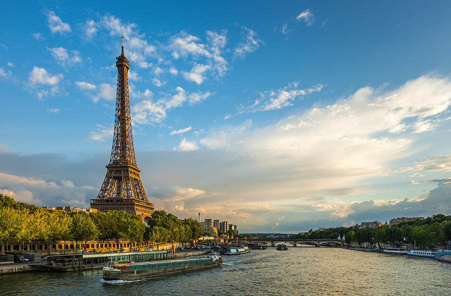 Beautiful sunset over Eiffel Tower and Seine river Photograph by Gurgen ...