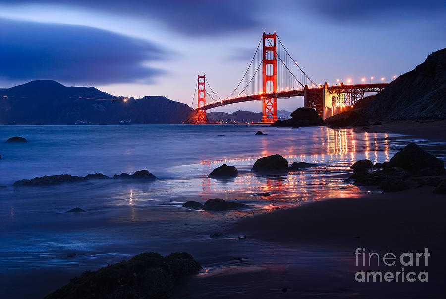 Golden Gate Bridge Photograph - Beautiful sunset view of the Golden Gate bridge from Marshalls Beach. by Jamie Pham