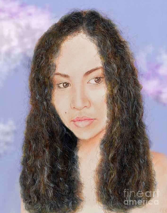 Portrait Drawing - Beautiful Thai  Artist and Model Dao II Version II by Jim Fitzpatrick