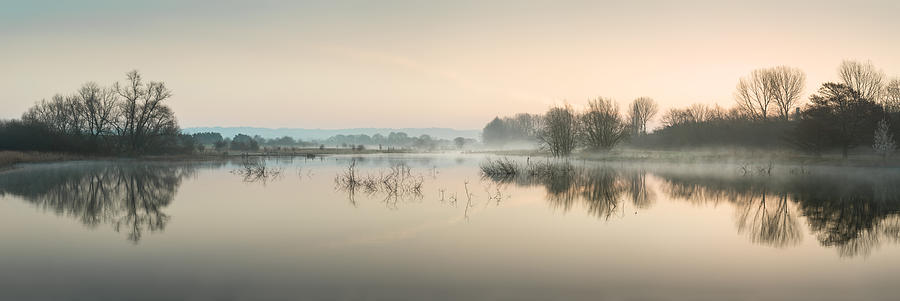 Spring Photograph - Beautiful tranquil mist over lake sunrise landscape by Matthew Gibson