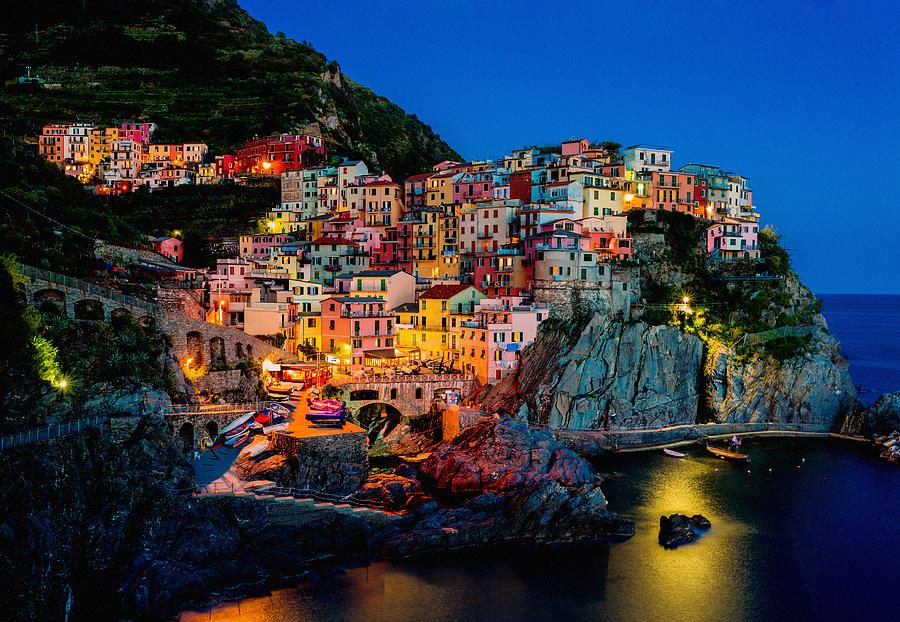 Beautiful view of Manarola at night Photograph by Gehringj