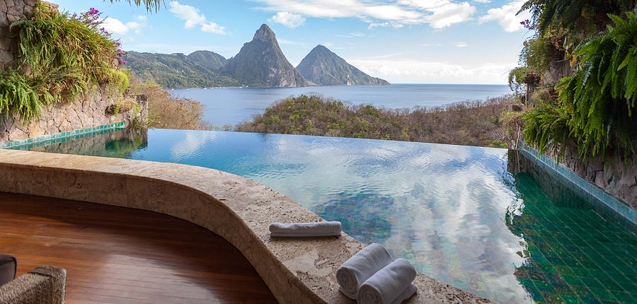 Beautiful view of St. Lucias Twin Pitons from Jade Mountain Photograph by ThomasFluegge
