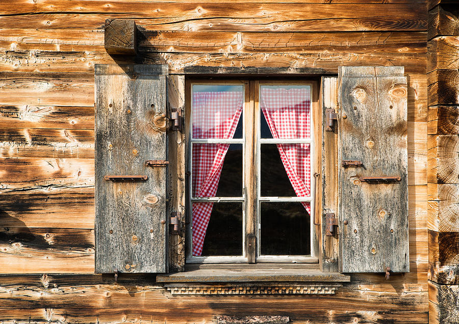 Beautiful Window Wooden Facade Of A Chalet In Switzerland Photograph