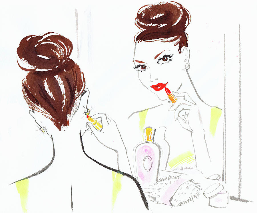 Beautiful Woman Applying Red Lipstick Photograph by Ikon Ikon Images