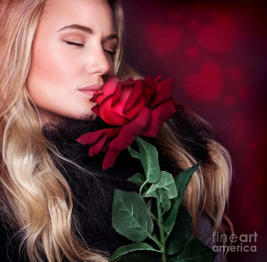 Beautiful Woman Smelling Rose Photograph By Anna Om