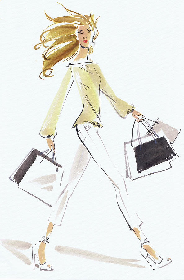 Beautiful Woman Striding With Shopping Painting by Ikon Images