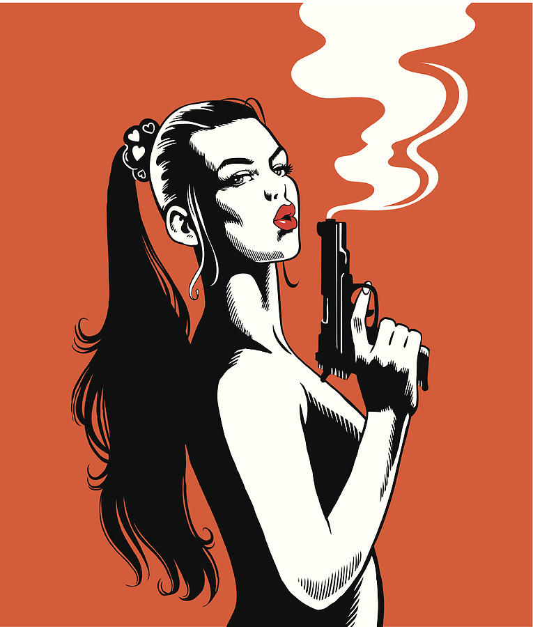 Beautiful Woman With a Smoking Gun Drawing by VasjaKoman