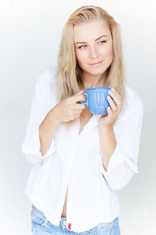 Beautiful woman with coffee cup Photograph by Anna Om