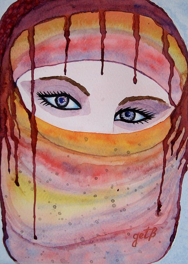 Beautiful Woman With Niqab Watercolor Painting Painting