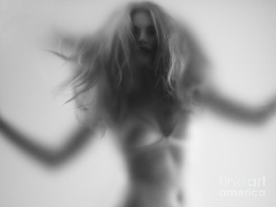 Abstract Photograph - Beautiful young woman behind hazy glass by Maxim Images Exquisite Prints