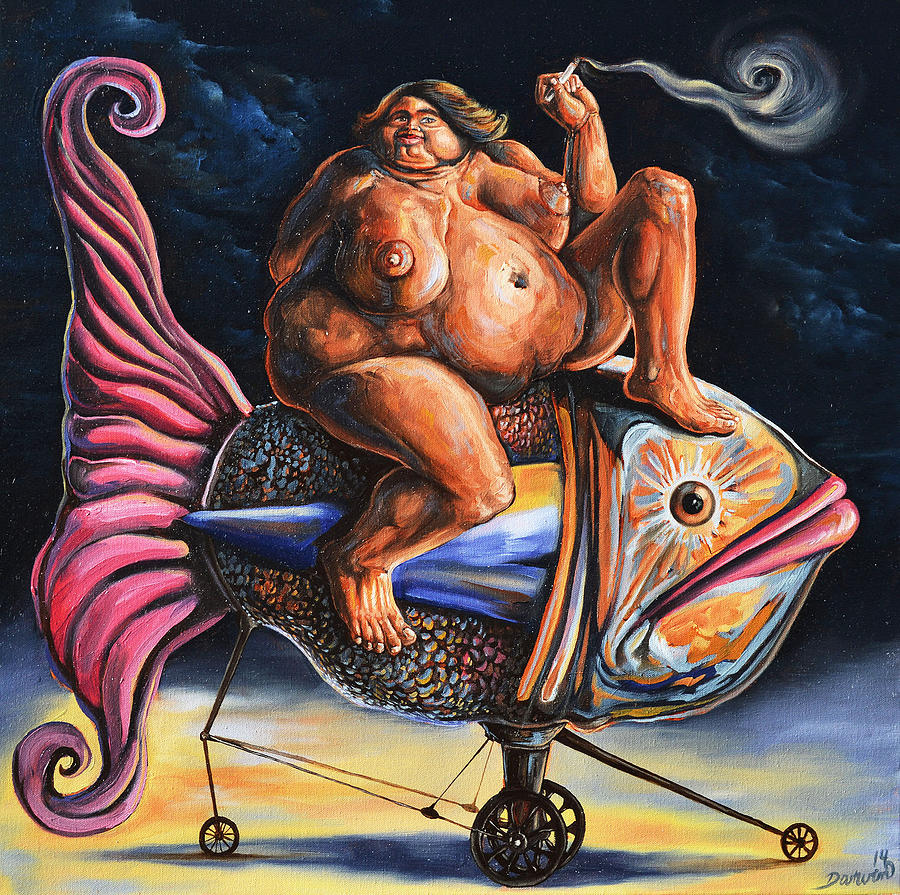 Surrealism Painting - Beauty and the fish by Darwin Leon Surrealism Painting - Beauty and the fish by Darwin Leon
