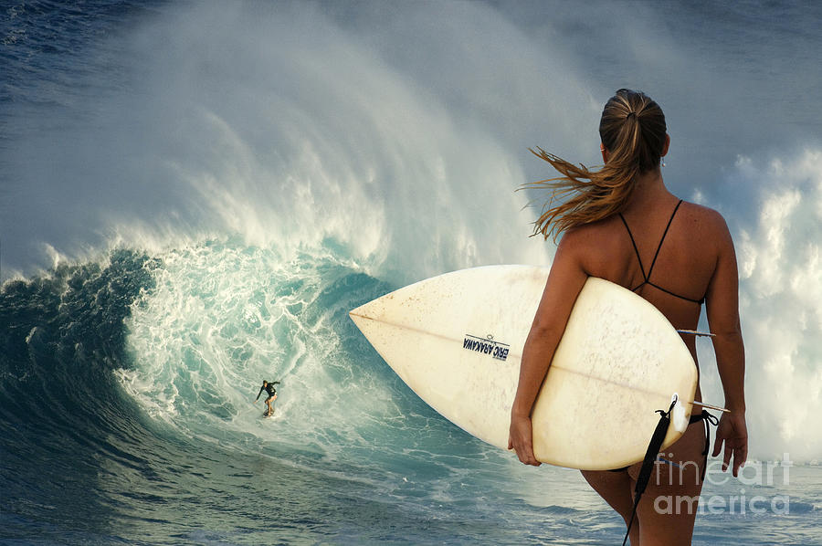 Surfer Girl Meets Jaws Photograph by Bob Christopher