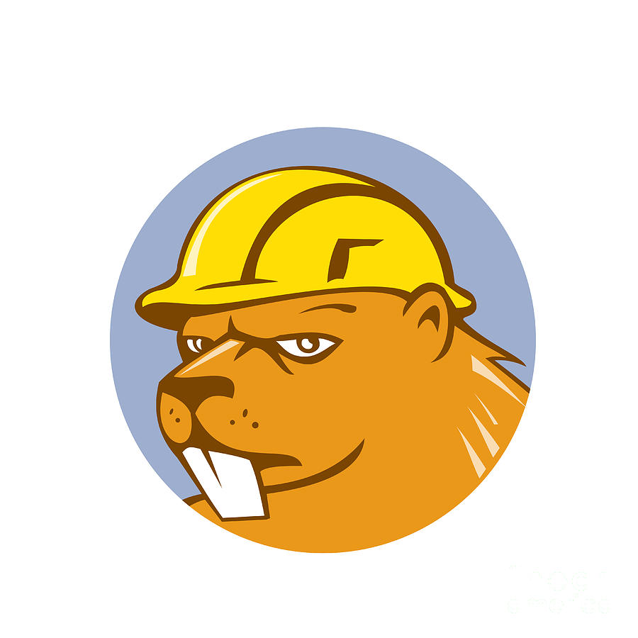 Wildlife Digital Art - Beaver Construction Worker Circle Cartoon  by Aloysius Patrimonio