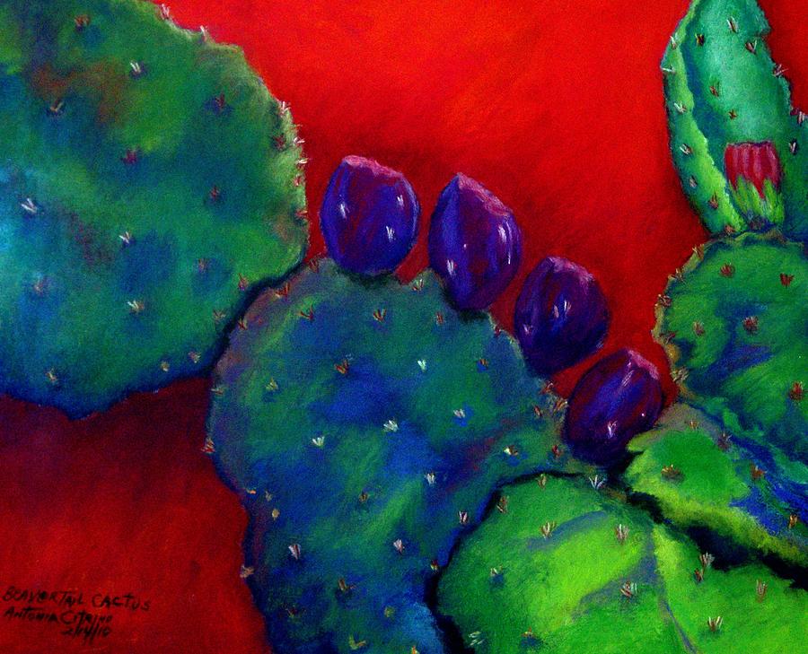 Rose Pastel - Beavertail Cactus  Pastel by Antonia Citrino