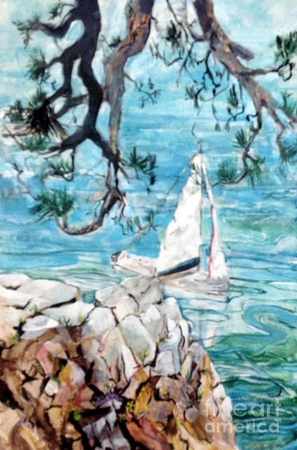 Becalmed Painting - Becalmed at the Calanque by Chris Walker