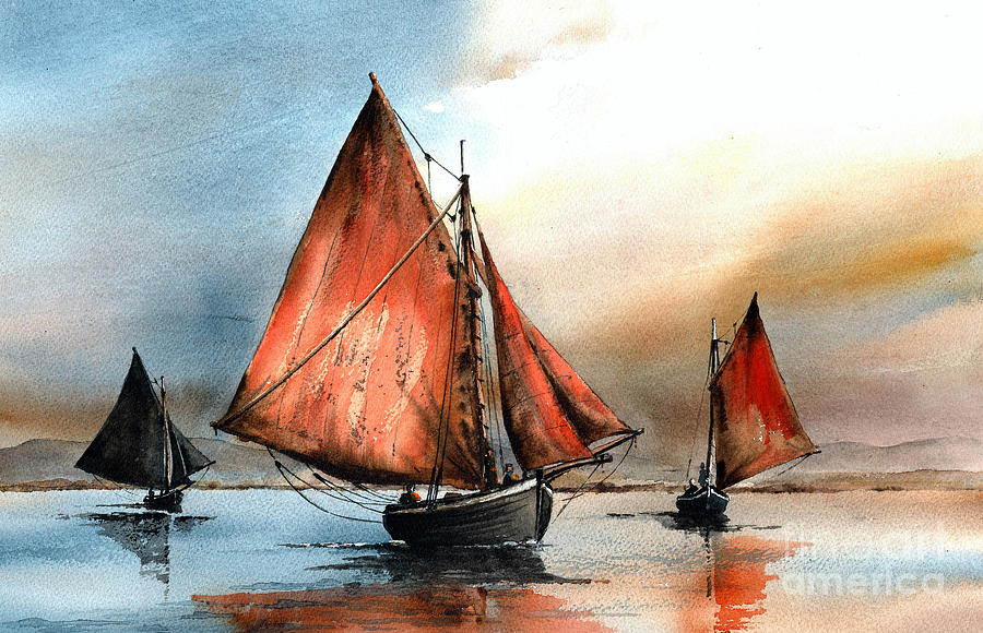 Becalmed on Galway Bay Painting by Val Byrne