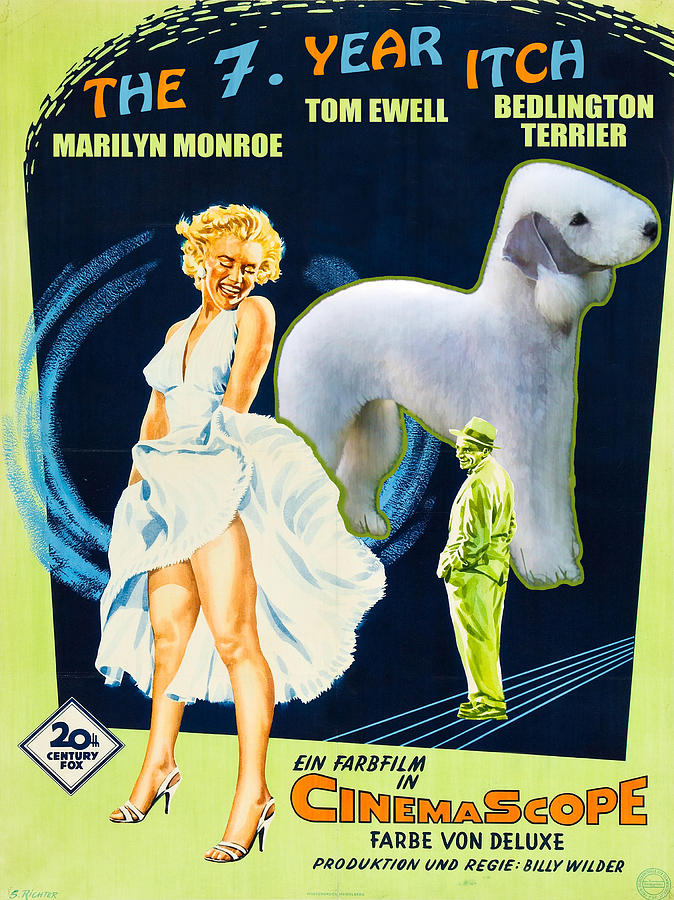 Dog Painting - Bedlington Terrier Art Canvas Print - The Seven Year Itch Movie Poster by Sandra Sij
